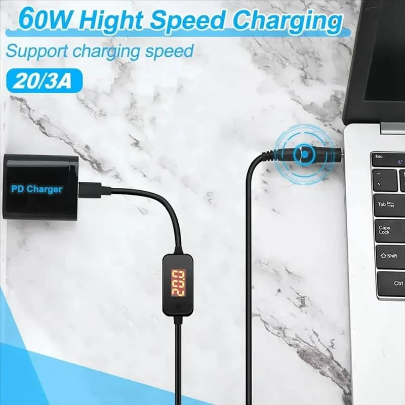 Power Adapter Cable B27B Type C to DC5.5X2.1Mm Quick Voltage Charging Cable 5-20V for Lenovo Asus HP Acer Laptop