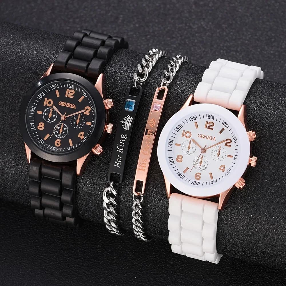 2 pcs luxury women's watch set fashion elegant wrist watch alloy silicone strap couple men's watch quartz holiday gifts