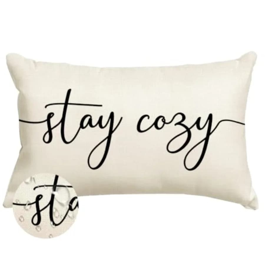 Outdoor Pillows Waterproof 12x20 Inch, Stay Cozy Spring Summer Farmhouse Holiday Accent Lumbar Throw Pillow Covers Decoration f