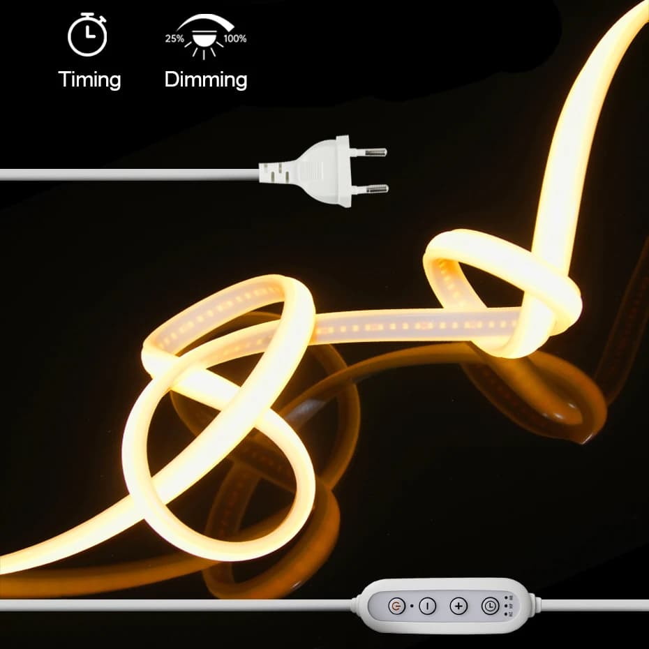 Striscia LED COB impermeabile 110V 220V US/AU/EU/UK con timer e dimmer, 1-25m, 288 LED, nastro flessibile per casa e cucina