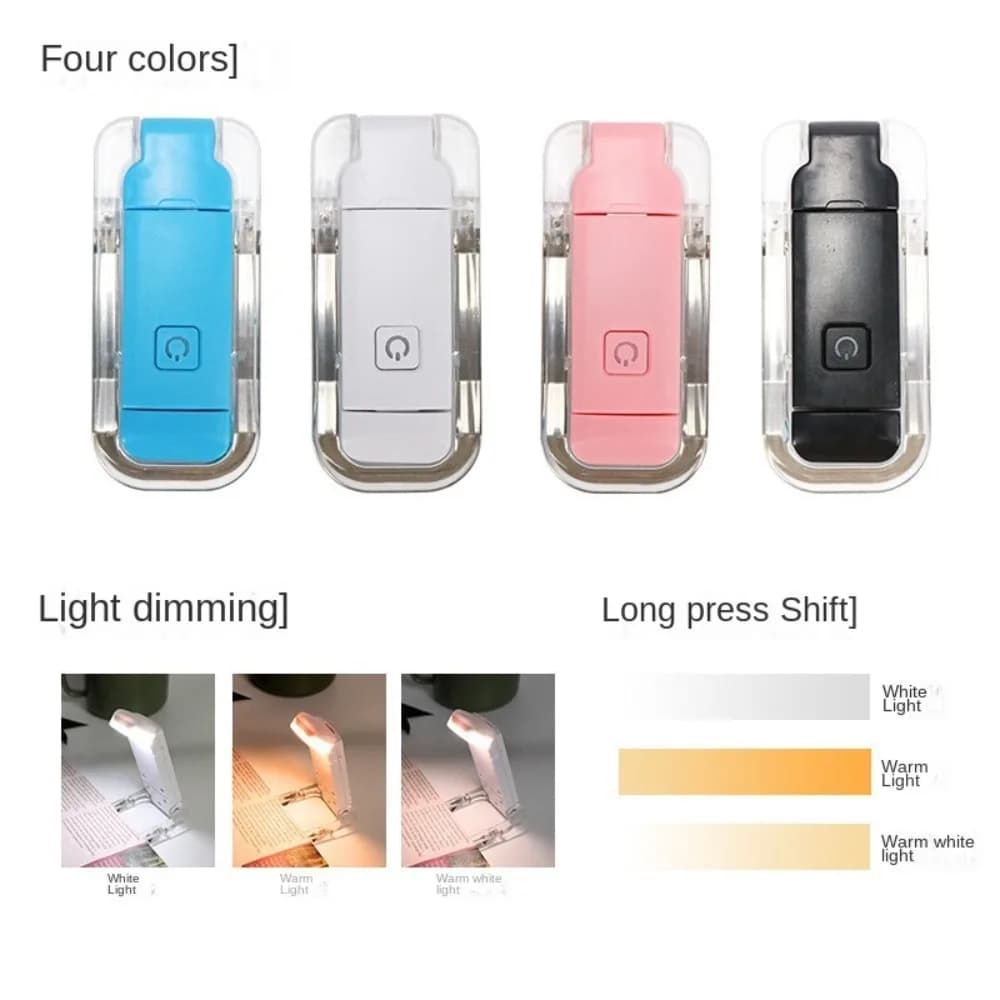 LED Clip on Book Light Rechargeable Reading Light for Eye Protection Rotate Desk Light with Adjustable Clip Book Reading Accessories