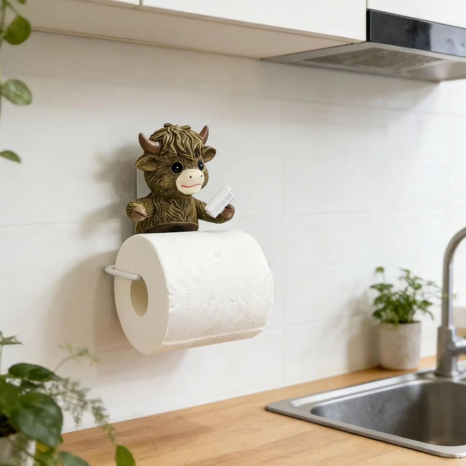 Portarotolo da cucina rustico in stile farmhouse, supporto da parete a forma di mucca, porta rotolo di carta igienica per bagno, piano di lavoro, mobiletto da toeletta