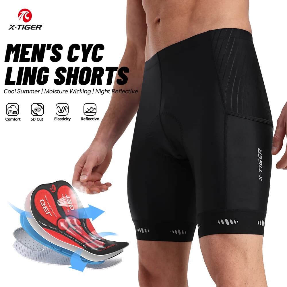 X-TIGER Men Cycling Shorts with Back Pocket 5D Gel Padded Bike Shorts for Men Mountain Road Biking Riding Half Pants Tights