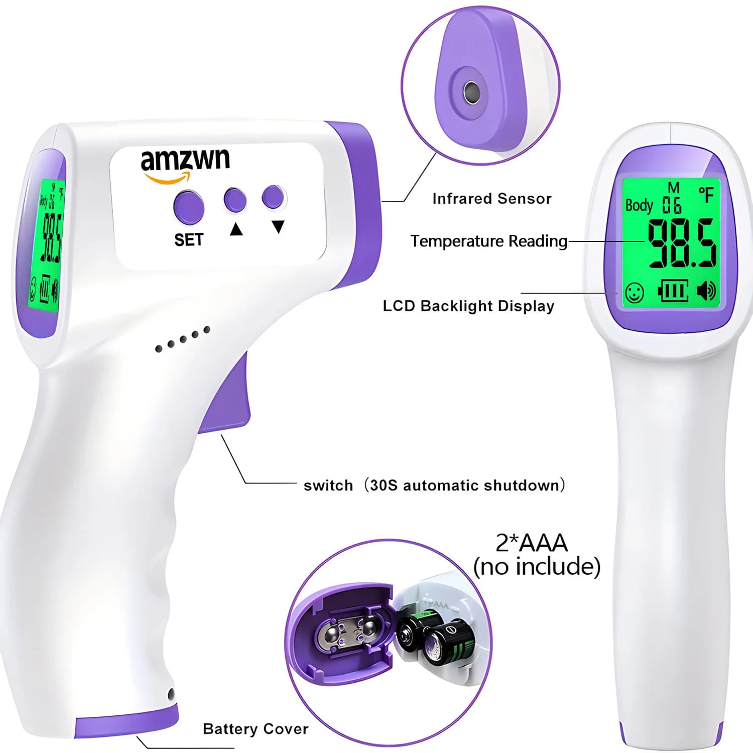 Children Adult No-contact Body Thermometer LED Digital Fever Measure Tool Tri-color Backlight Handheld Infrared Thermometer