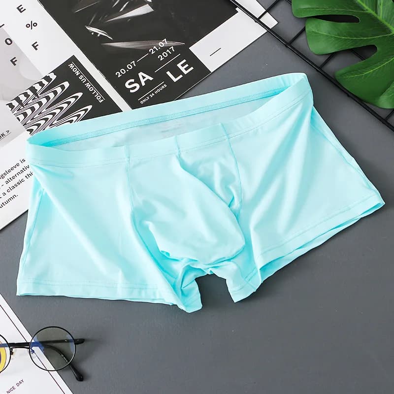 Men Trunks Ice Silk Big Pouch Underwear Thin Breathable Boxer Summer Cool Knickers Calzoncillos Hombre Low Waist Underpants