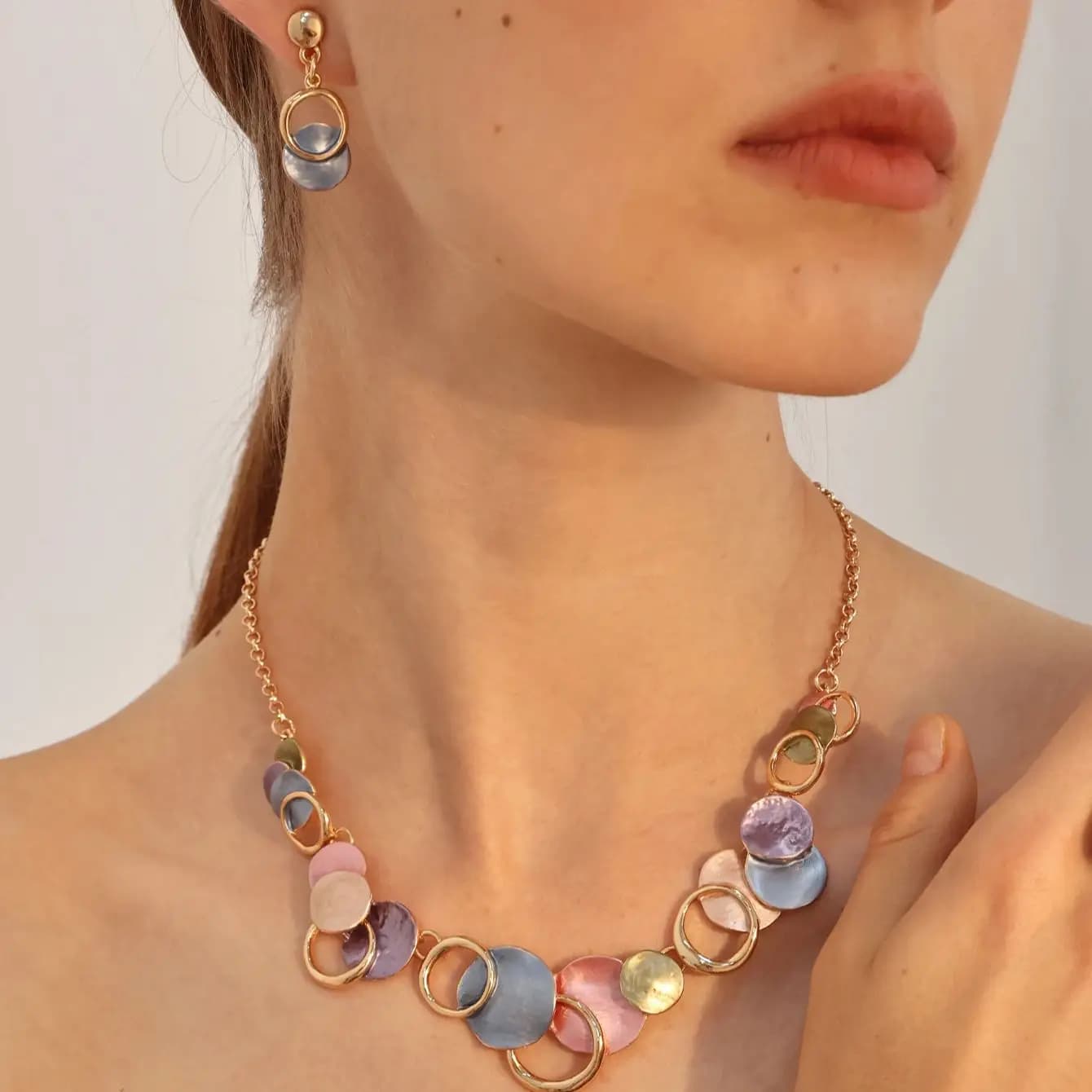 Cring Coco Geometric Pendants Necklaces Enamel Metal Jewelry Accessory Collar Pendant Necklace New for Women Mother Gifts 2022