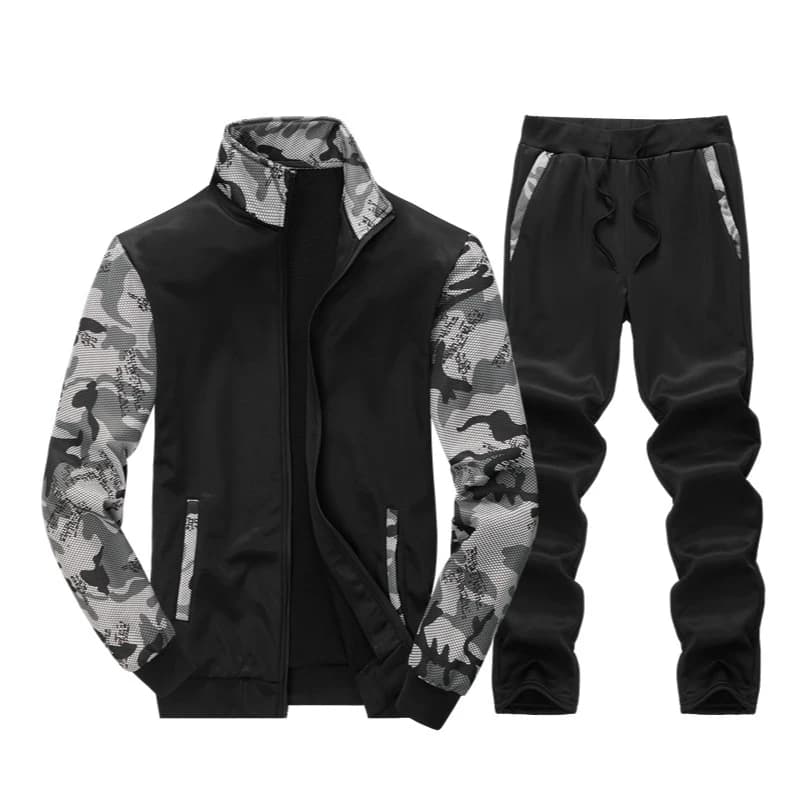 Men's Casual Sports Complex in Pile with Mimetic Hood, Long Sleeves, Spring-Autumn, Two Pieces - New European Transfrontal Model