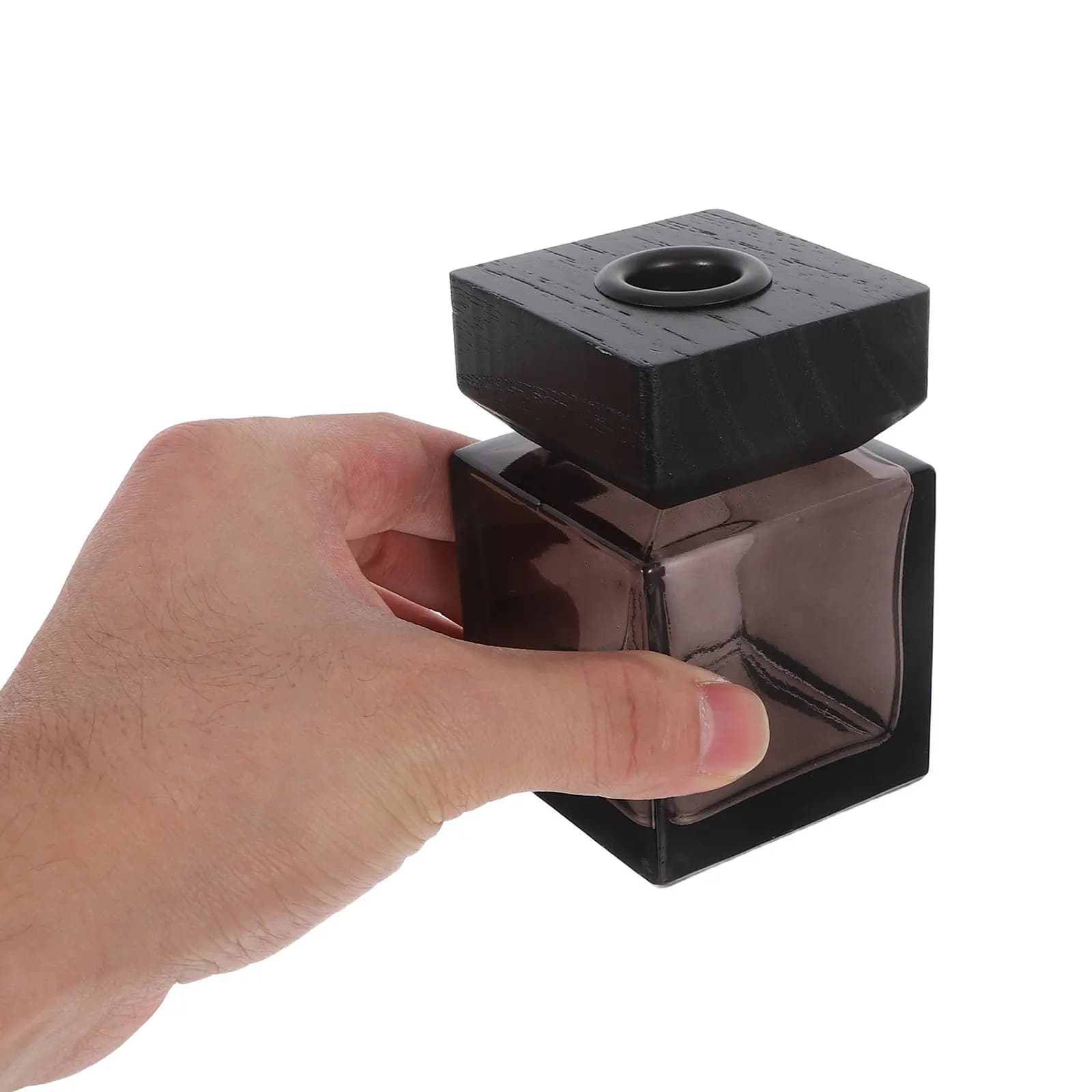 2Pcs Square Glass Aromatherapy Diffuser Bottles Wooden Lid Refillable Empty Essential Oil Container for Home Car Bedroom