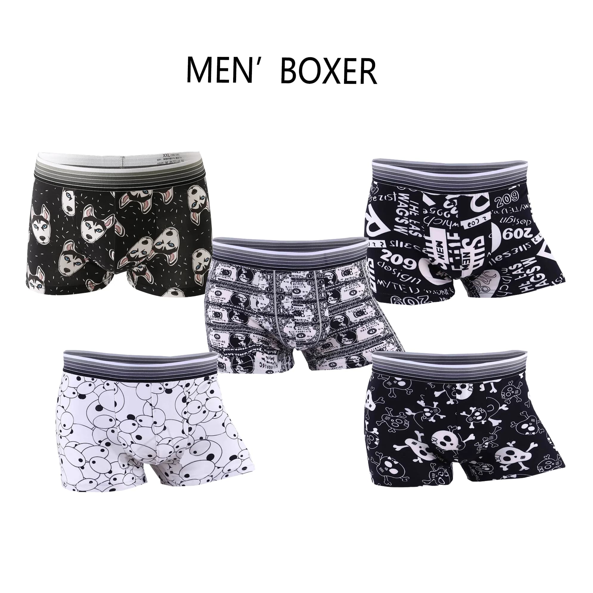 5 Pcs Cool Breathable Comfortable Men's Boxer Youth Middle Age Fashionable Fun Cartoon Printed Men's Flat Corner Pants