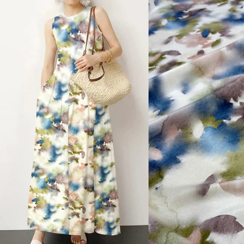 Smudged Shadows Printed Silk Crepe de Chine Fabric for DIY SewingDress Pants Skirt Pajamas Silk Fabric 140CM Wide 18MM R2524