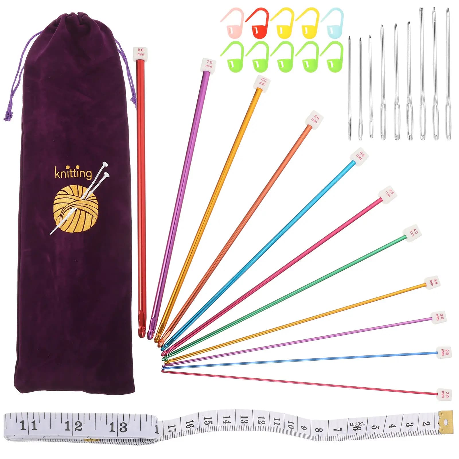 Set Premium di Uncinetti in Acciaio Inossidabile, Aghi Lisci e Lucidi per Lavori a Maglia, Kit di Strumenti Fai-da-Te per Maglioni, Cappelli, Guanti