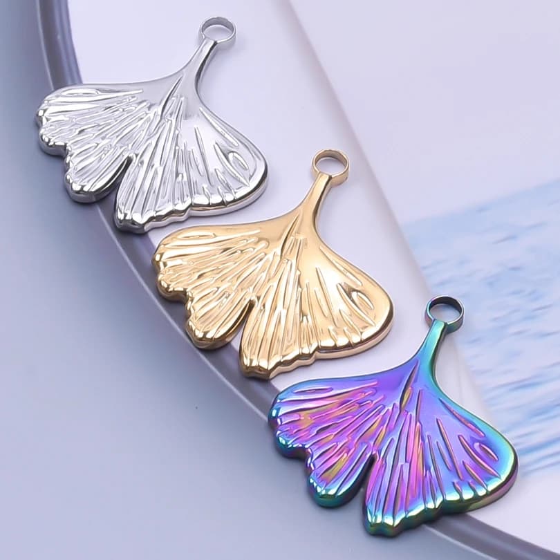 5pcs Stainless Steel Ginkgo Biloba Leaf Charms for Jewelry Making Supplies DIY Necklace Earrings Accessories Handmade Materials