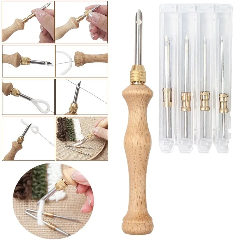 Manico in legno Penna per ricamo Punto croce regolabile Strumenti per punto croce per maglieria Penna per ricamo Cucitura Applique Artigianato fai-da-te