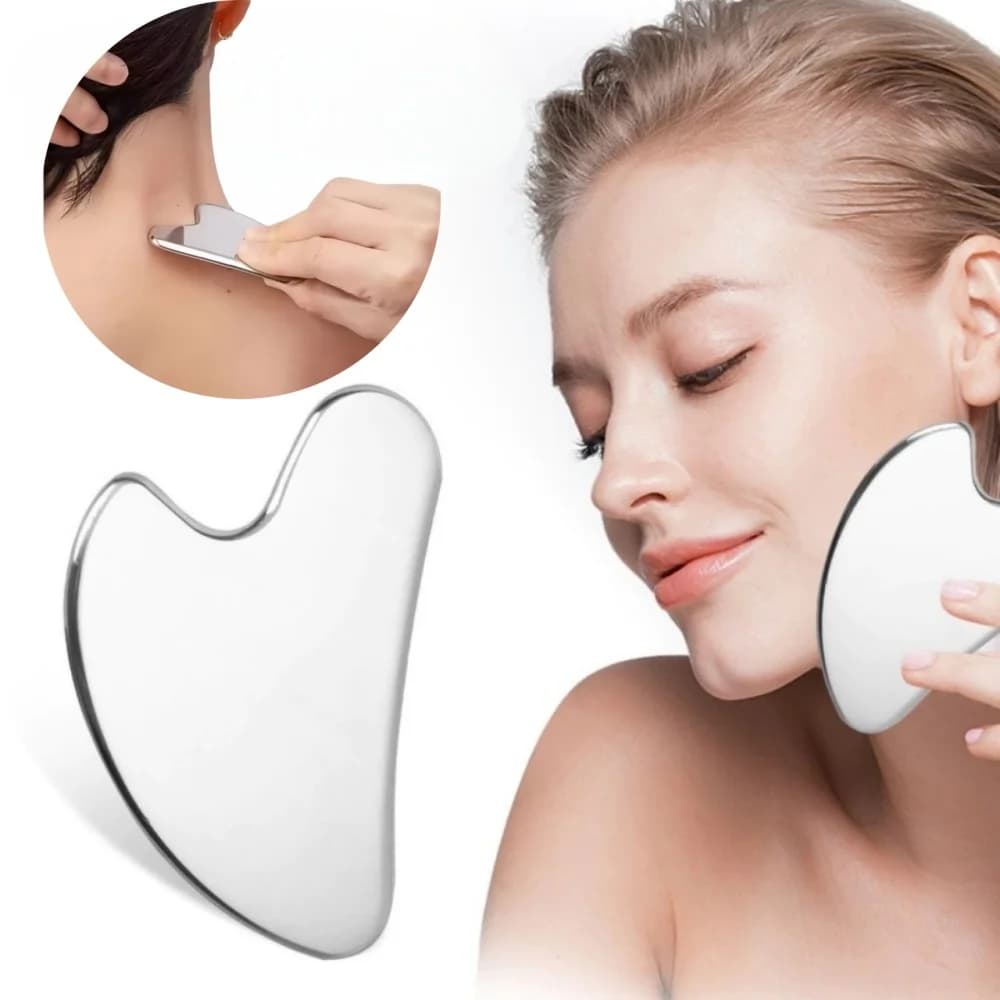 Massaggiatore Facciale Portatile in Acciaio Inossidabile a Forma di Cuore per Rassodare la Linea della Mascella, Rilassare Occhi e Viso, Strumento per la Cura della Pelle
