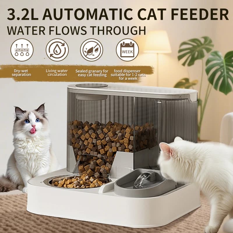 Mangiatoia Automatica per Gatti, Distributore di Alimenti per Gatti, Mangiatoia Automatica per Gatti con Ciotola per Animali Domestici, Distributore di Acqua Alimentatore per Alimenti per Animali Domestici Completamente Automatico, P