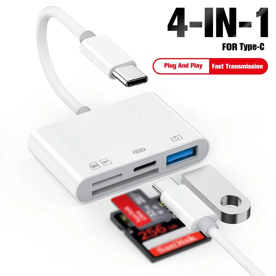 4-in-1 USB3.0 OTG Card Reader for Micro SD/TF,Compatible for iPhone for Samsung xiaomi, Fast Data Transfer, Durable & Portable