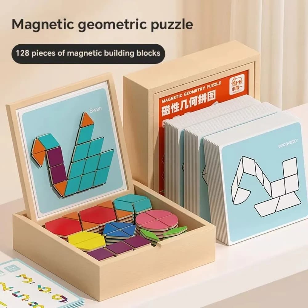 Puzzle Tangram magnetico in legno Livello scolastico primario Sviluppo cerebrale Blocco di costruzione geometrico Apprendimento precoce