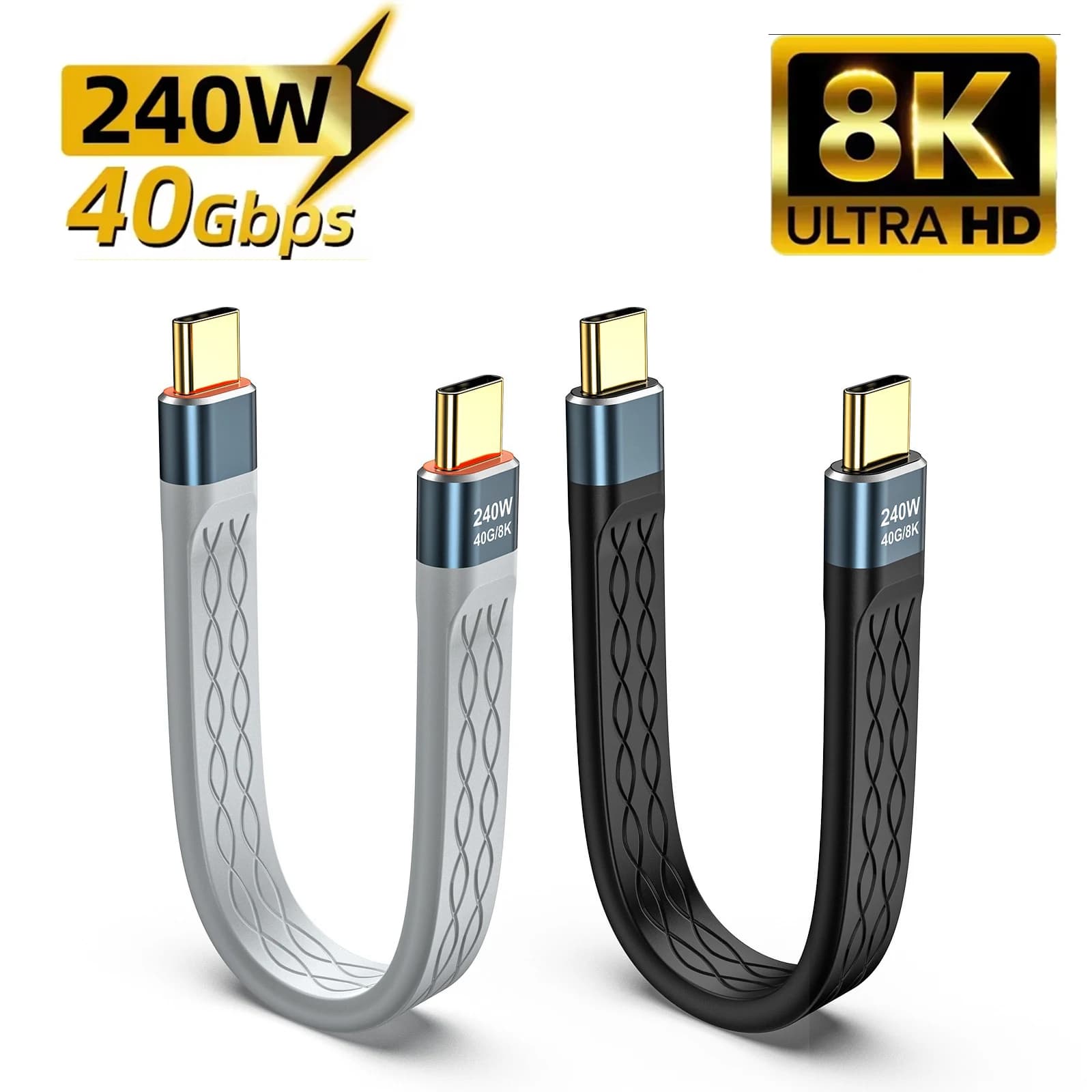 Cavo Corto Type-C a Type-C 240W per Ricarica Rapida, Trasferimento Dati 40Gbps, Cavo Piatto Sottile FPC 8K per Ricarica e Dati