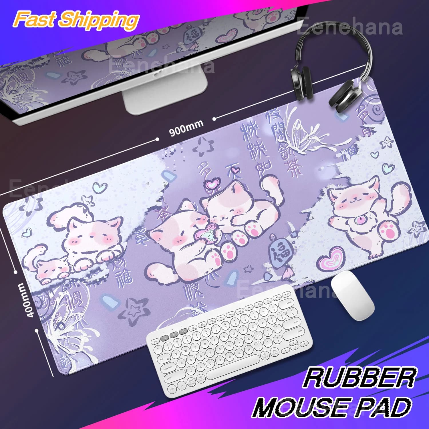 Cute Pink Purple Cat Mousepad Gaming Carpet for Mouse Anti-slip Large Computer Gamer Office accessories desk mat block board Gaming pad