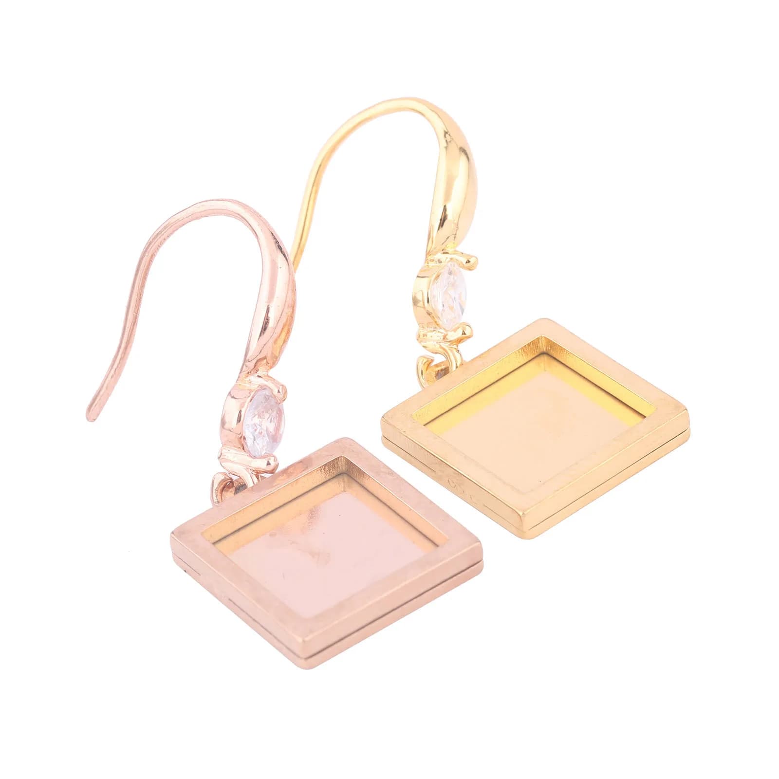 6 pezzi in acciaio inossidabile placcato oro rosa misura 10 mm cabochon quadrato orecchino impostazione base spazi vuoti orecchini zirconi fai da te ganci risultati