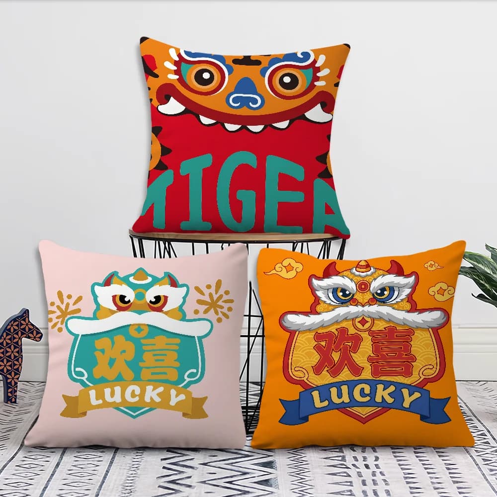 Joy Chinese Dance Lion cushion cover For Pillow Printing Sofa Decoration Home Car Room Coffee Shop Office Nordic Simplicity