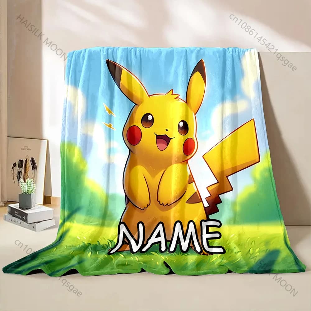 Coperta Personalizzata con Nome Pikachu, Stampata con Cartoni Animati, in Flanella Morbida e Soffice per Adulti e Bambini, Regalo di Lusso per Divano e Campeggio