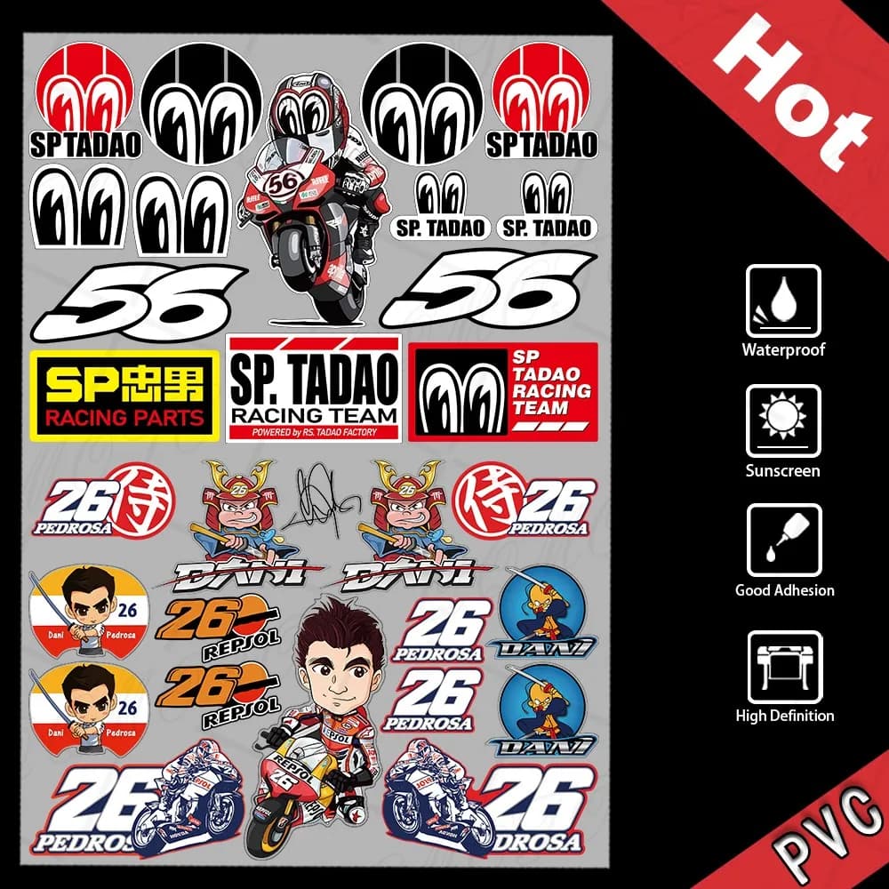 Reflective Motorcycle Tank Helmet Sticker Motor Sport Racing PVC Decal Samurai Dani Pedrosa No.26 Rider No. 56 Nakano Stickers