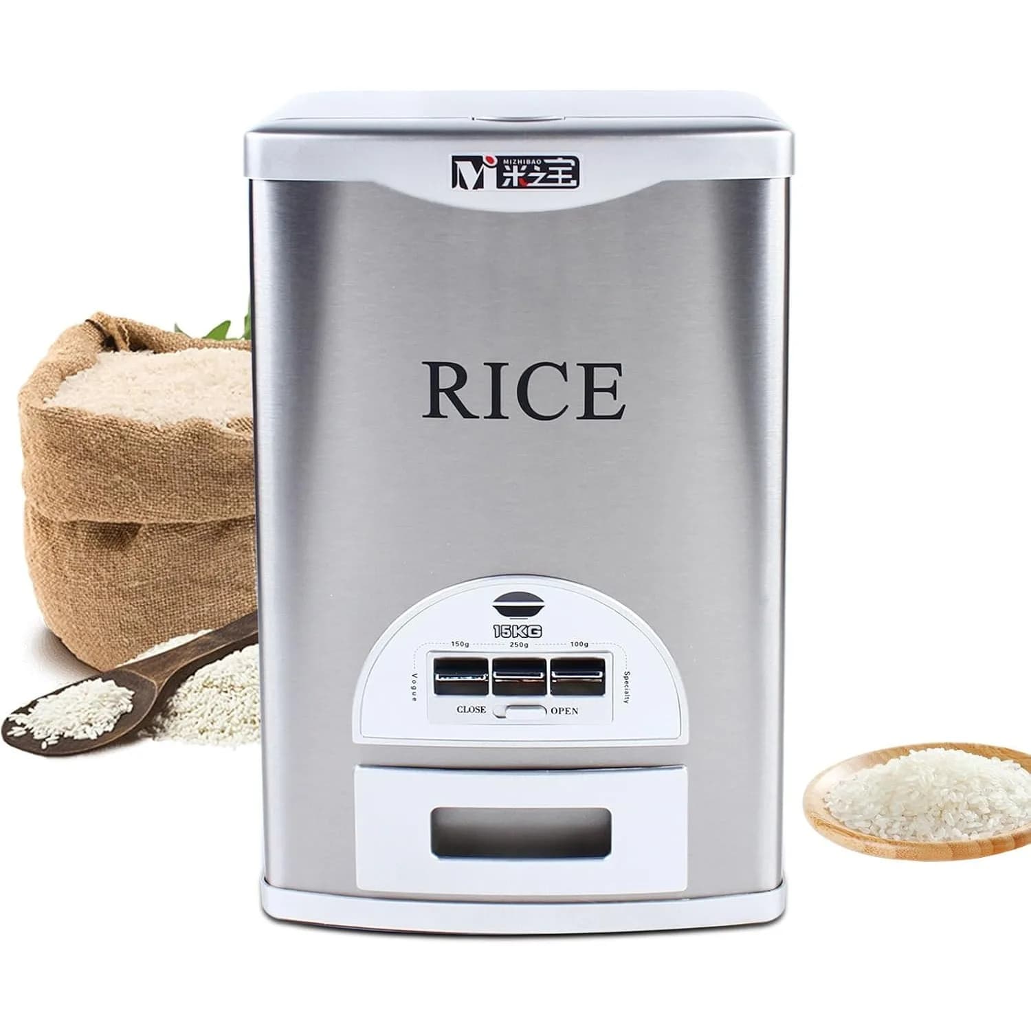 Xuthusman Grain Container, Rice Dispenser Machine Automatic Large Capacity Food Storage Tank Stainless Tank 15kg/33lbs
