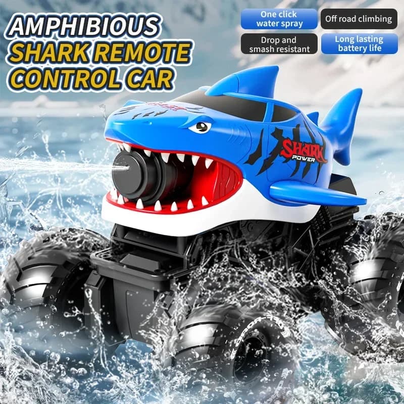 Auto Telecomandata RC a Forma di Squalo con Spruzzo d'Acqua, Lunga Gittata, Assorbimento Automatico dell'Acqua, Giocattolo per Bambini, Gioco all'Aperto per Ragazzi