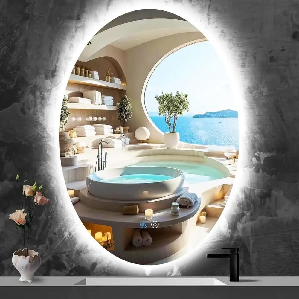Specchio ovale illuminato da 24 x 36 pollici con luci, specchio retroilluminato ovale o specchio ovale a LED da parete per bagno, antiappannamento, 3 colori dimmerabili