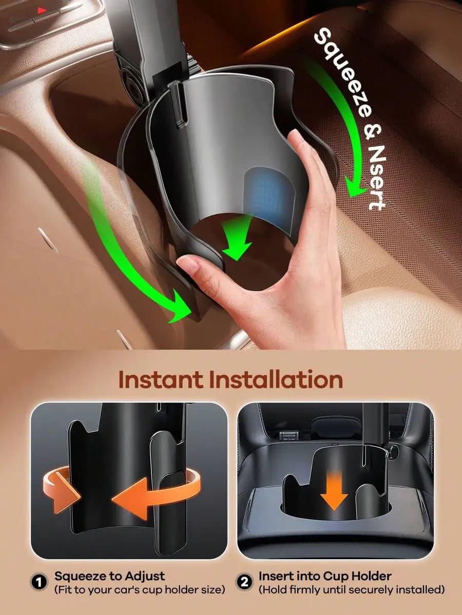 Portabicchieri regolabile per auto per telefoni e tablet da 4,7-9,4 pollici, 360 ° Rotante, Antiscivolo, Installazione Rapida a Pressione, Adatto per Diametri da 3.3 a 3.75 Pollici