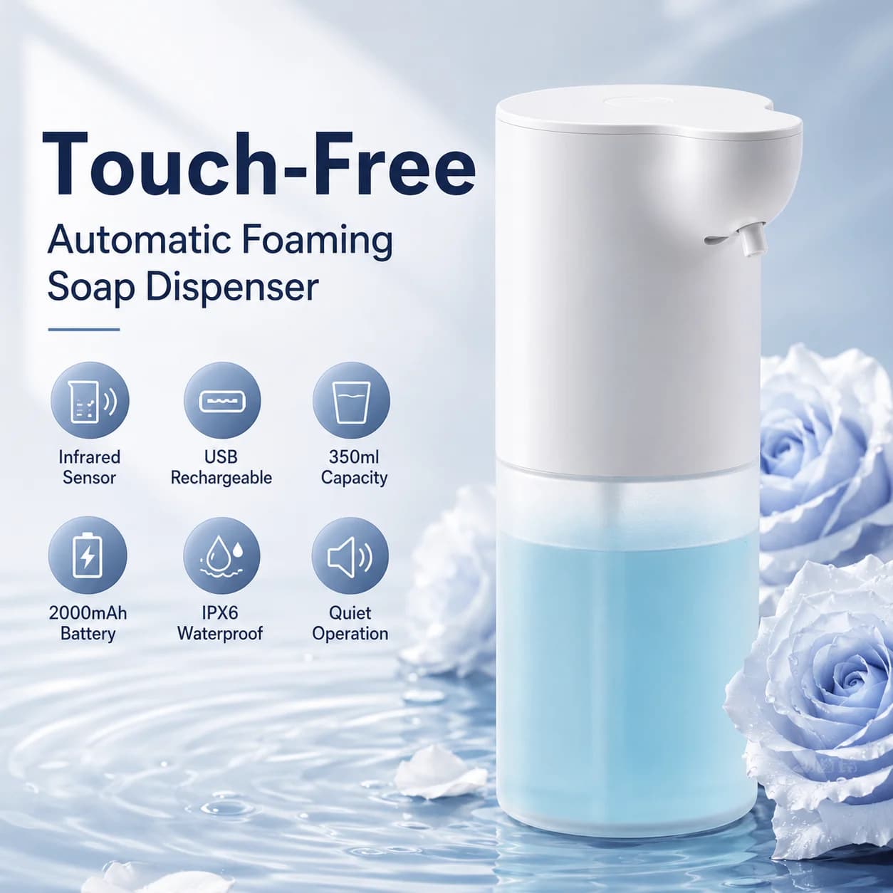 Automatic Foaming Soap Dispenser, Touchless USB Rechargeable Hand Washer with Smart Sensor for Bathroom Kitchen Sink