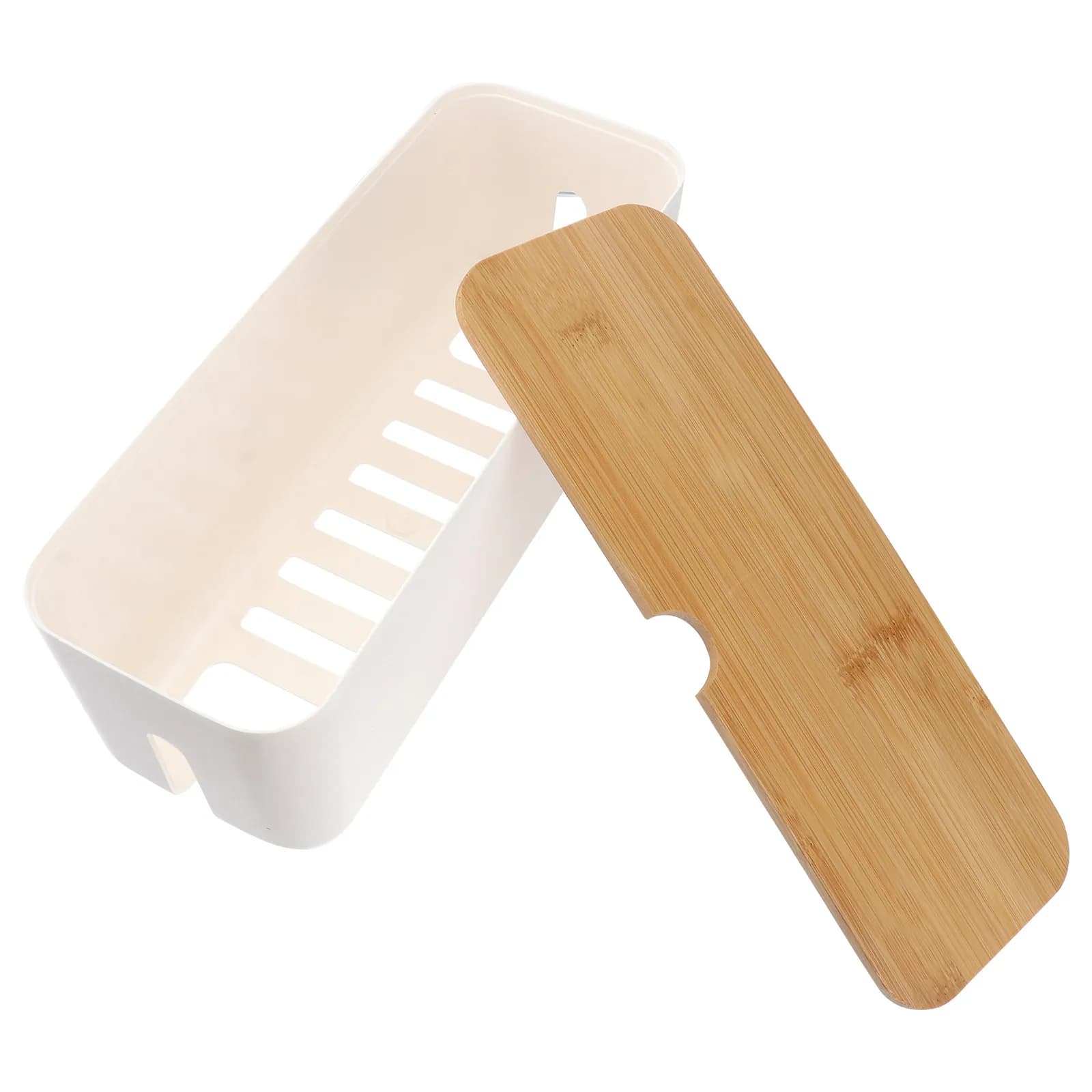 Scatola Bianca per Gestione Cavi con Coperchio in Legno, Nascondiglio per Cavi in Plastica per Prese Multiple, Adattatori, Splitter, Organizzazione Cavi Domestici