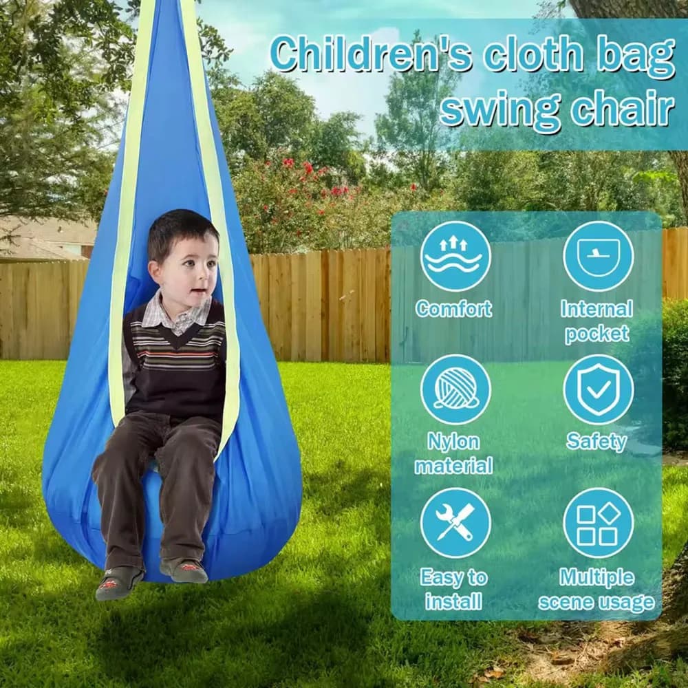 Kids Pod Swing Seat Nylon Hanging Chair with Inflatable Cushion Portable Children Sensory Swing Set for Indoor Outdoor Use Kids