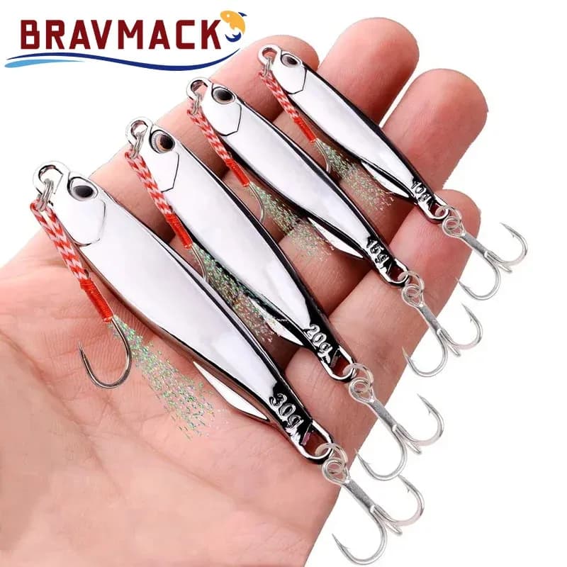 Confezione da 10 Pezzi, Esche Metalliche Argentate da 30g, 40g, 20g, 10g, 15g, Esche per Pesca in Mare, Attrezzatura per Pesca in Acqua Salata