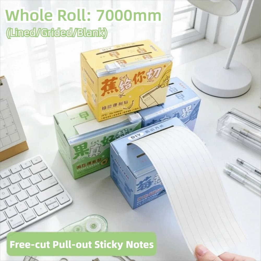 11pcs/set Expandable 7M Sticky Notes Free-cut Pull-out Self-Adhesive Notes Grid/Horizontal/Blank Self-Stick Notes Gift