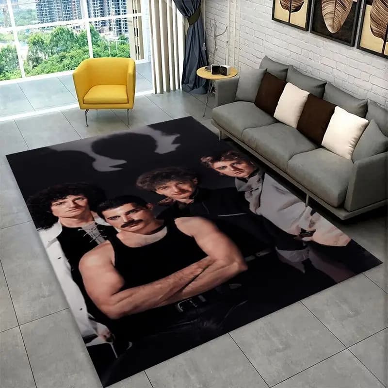 Retro Q-Queen Band Non-Slip Area Rug for Living Room,Bedroom,Playroom,Soft Carpet Floor Mat Home Decor Rug Kids Room Gift