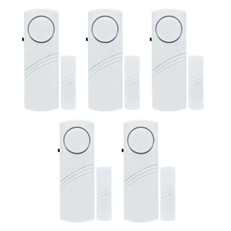 Set Completo di 5 Allarmi Wireless per Porte e Finestre con Sensore Magnetico, Sistema di Sicurezza Domestica Intelligente
