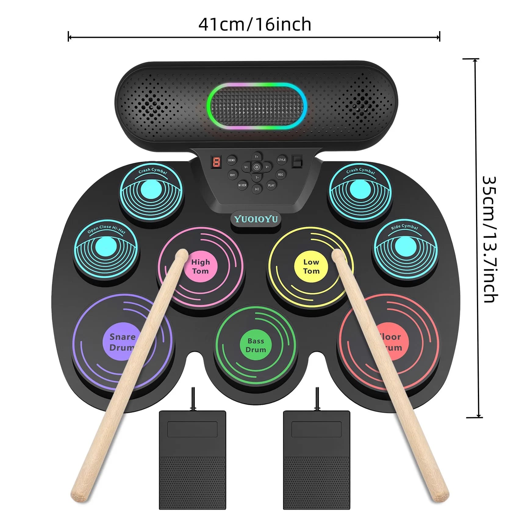 Portable Roll Up Drum Kit, Colorful Practice Pad, Desktop Percussion, Easy Carry, Ideal for Beginners and Travel