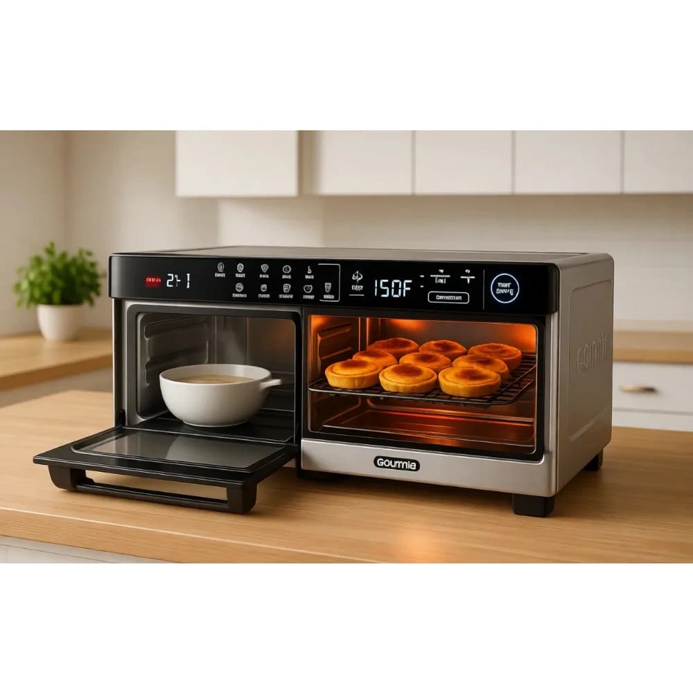 Forno Tostapane Digitale a Convezione con Funzione Friggitrice ad Aria, 4 Fette, 3 Ripiani, 12 Programmi Preimpostati: Tostare, Cuocere, Arrostire, Grigliare, Disidratare, Popcorn, 9 Funzioni Pizza