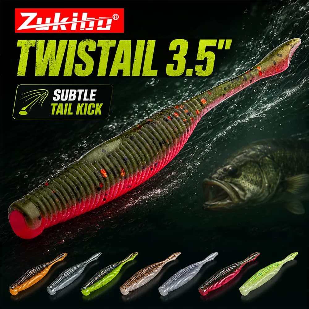 ZUKIBO 10pcs High Salt Soft Worm Bait 3.5in Ribbed Finesse Lure for Bass Weightless Texas Rig Sinking Fishing Lures