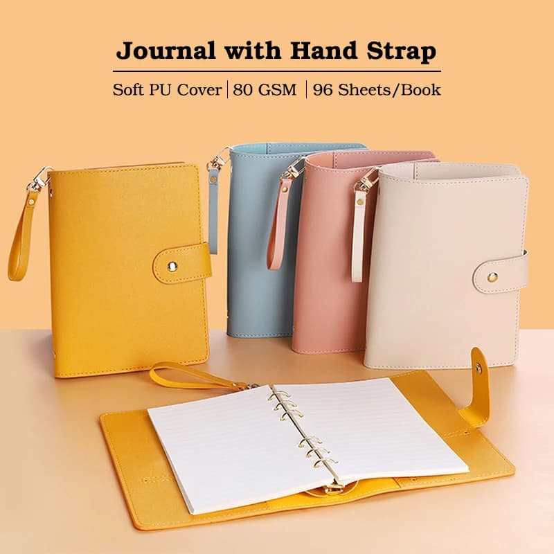 B6 PU Notebook,Refillable Loose Leaf Journal With Hand Strap,3 Types Of Inner Paper,Snap Closure For Office School Diary Planner