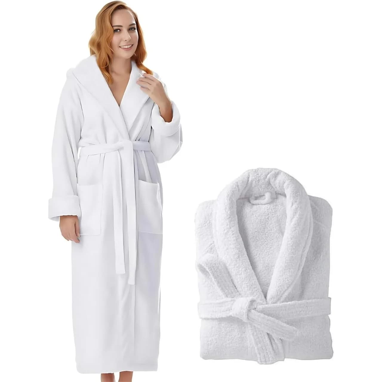 Cotton Terry Robe with Shawl Collar for Women Men, Unisex Spa Bathrobe One Size for Home