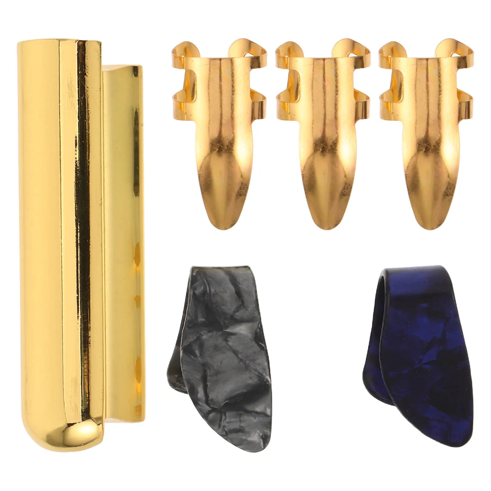 1Set Versatile Guitar for Electric Acoustic Bass Ukulele Includes Brass Slide Silver Finger Slider Thumb Picks Solid