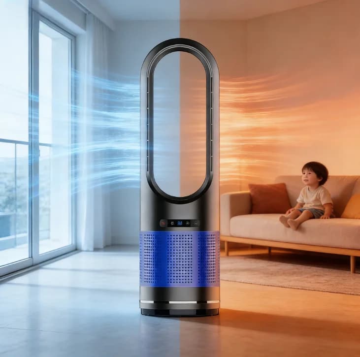 Smart Cooler and Heater Fan with Air Purifier Wholesale Bladeless Fan Supplier Floor Standing Fan Hepa13 Remote Control