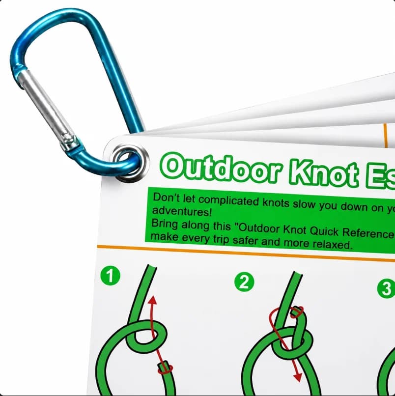 Outdoor Knots Reference Guide, 27 Essential Knots for Rope Tying with Mini Storage Buckle - Ideal for Survival Kits, Boating