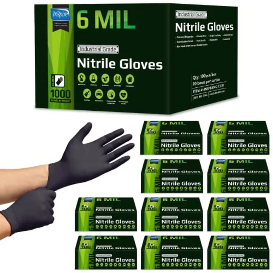 Guanti in Nitrile Elasticizzati Neri Inspire HEAVY DUTY ORIGINAL, Monouso, Senza Lattice, per Alimenti e Meccanica, 6mil Neri o 8 Mil Arancioni