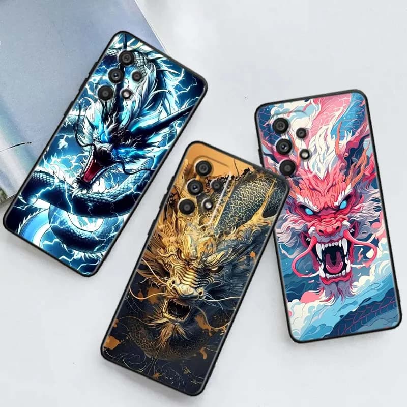 Cover per Telefono con Design Anime Drago per Samsung A41 A35 A34 A33 A32 A25 A24 A23 A21s A06 A05 A04 A03 Note 10 20 Ultra 5G Nero