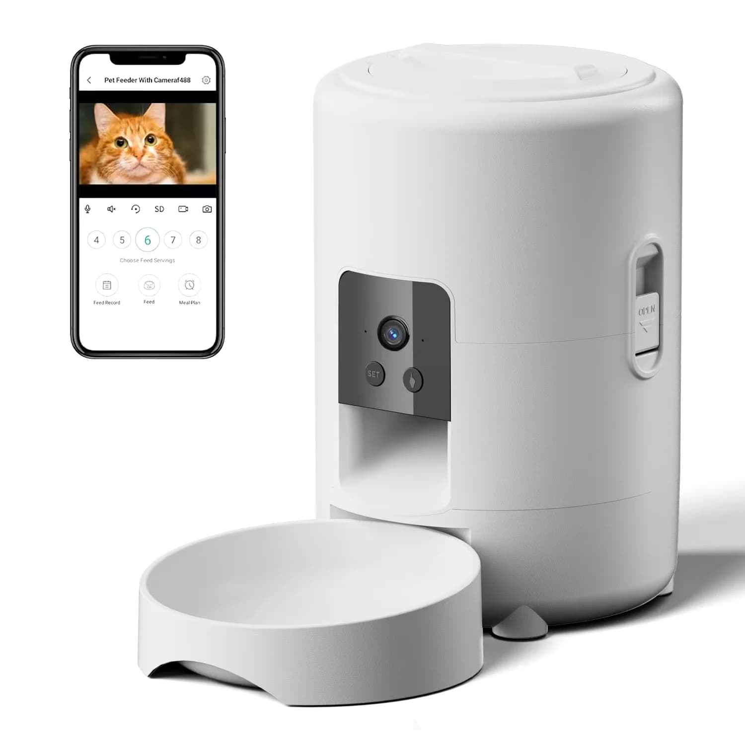 2L Fotocamera Alimentatore per animali domestici Temporizzazione 5V USB Alimentatore automatico intelligente per gatto WIFI APP Video Distributore intelligente di cibo secco Ciotola di alimentazione per cani