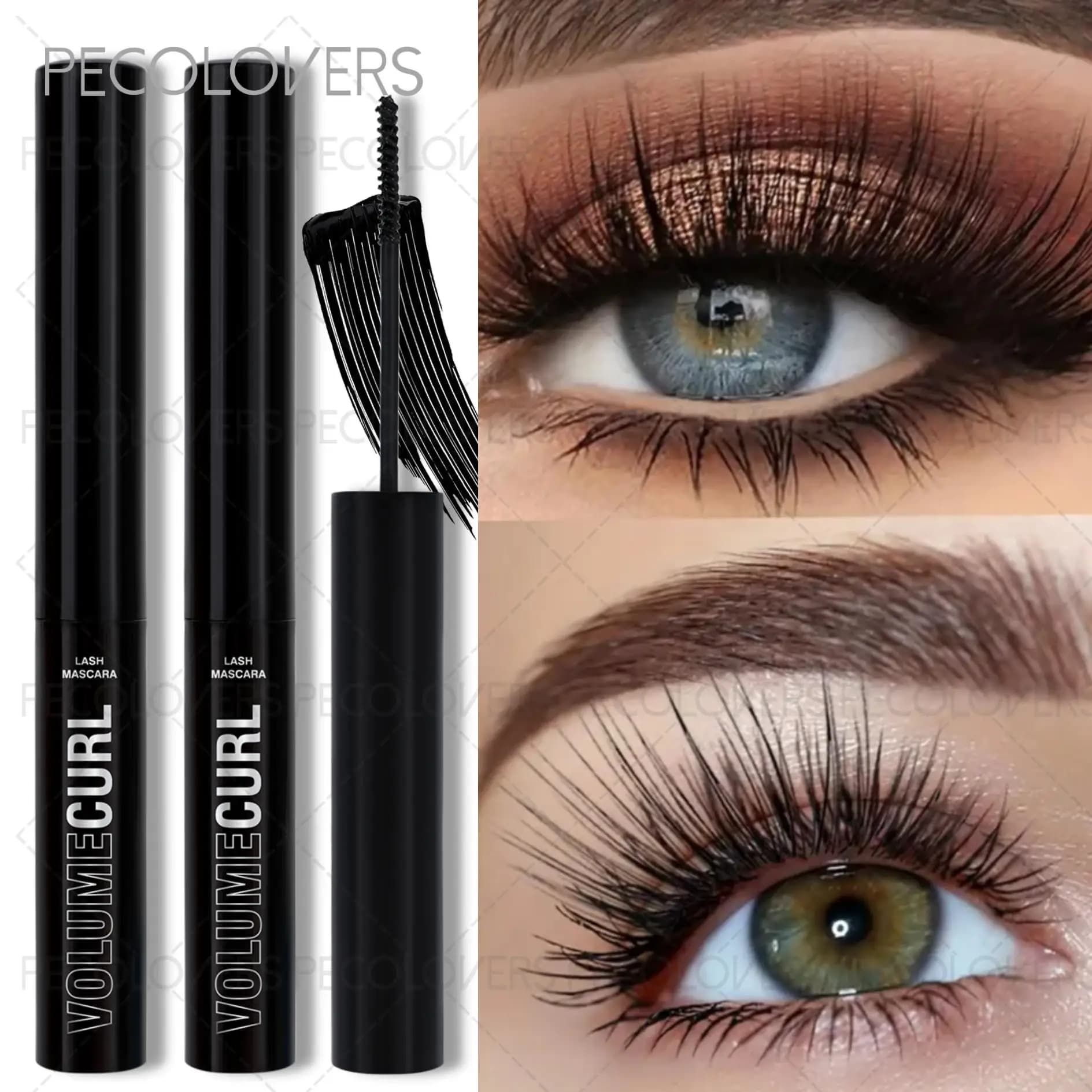2-piece ultra-thin mascara: curling and volumizing black mascara, waterproof, deburring-proof